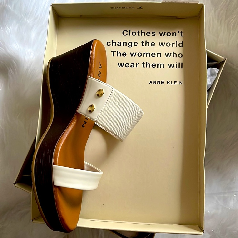 Anne Klein HART open toe elastic/faux leather band slip on Wedge